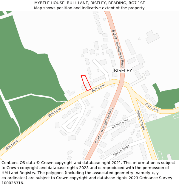 MYRTLE HOUSE, BULL LANE, RISELEY, READING, RG7 1SE: Location map and indicative extent of plot