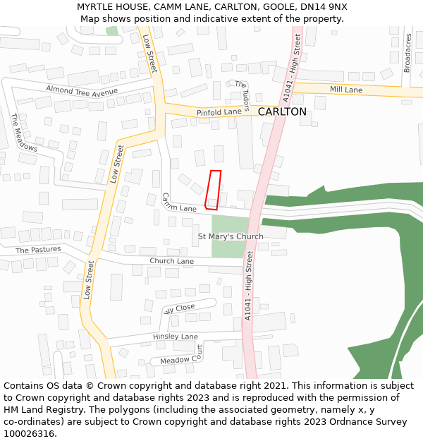 MYRTLE HOUSE, CAMM LANE, CARLTON, GOOLE, DN14 9NX: Location map and indicative extent of plot