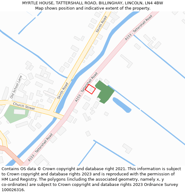 MYRTLE HOUSE, TATTERSHALL ROAD, BILLINGHAY, LINCOLN, LN4 4BW: Location map and indicative extent of plot