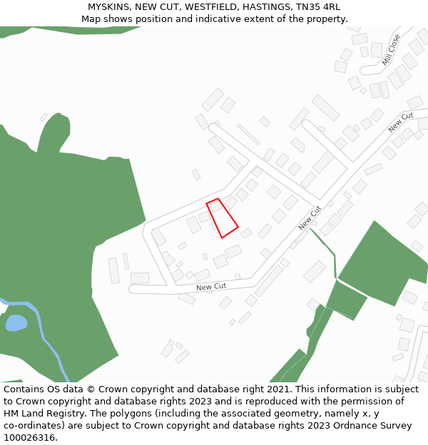 MYSKINS, NEW CUT, WESTFIELD, HASTINGS, TN35 4RL: Location map and indicative extent of plot