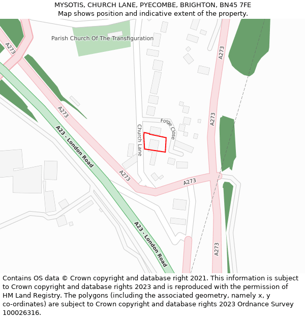 MYSOTIS, CHURCH LANE, PYECOMBE, BRIGHTON, BN45 7FE: Location map and indicative extent of plot