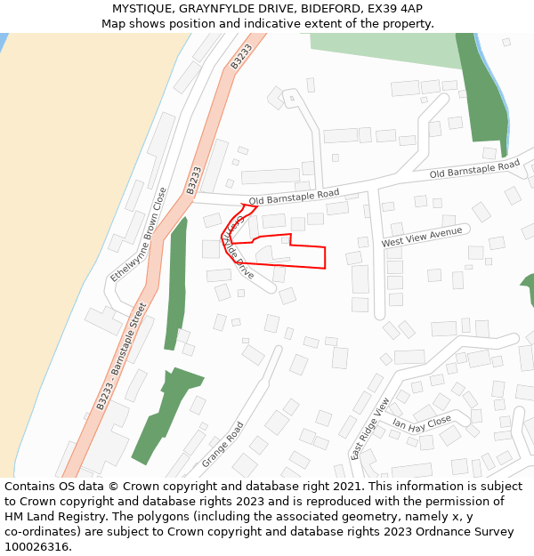 MYSTIQUE, GRAYNFYLDE DRIVE, BIDEFORD, EX39 4AP: Location map and indicative extent of plot