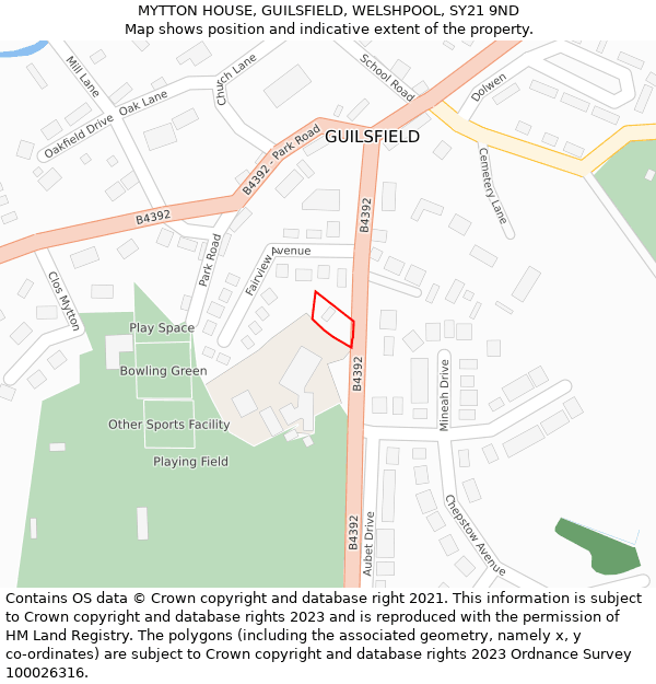 MYTTON HOUSE, GUILSFIELD, WELSHPOOL, SY21 9ND: Location map and indicative extent of plot