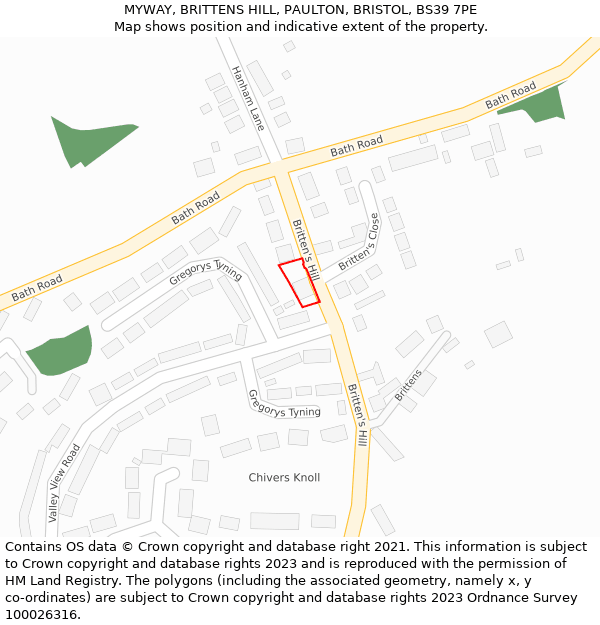 MYWAY, BRITTENS HILL, PAULTON, BRISTOL, BS39 7PE: Location map and indicative extent of plot