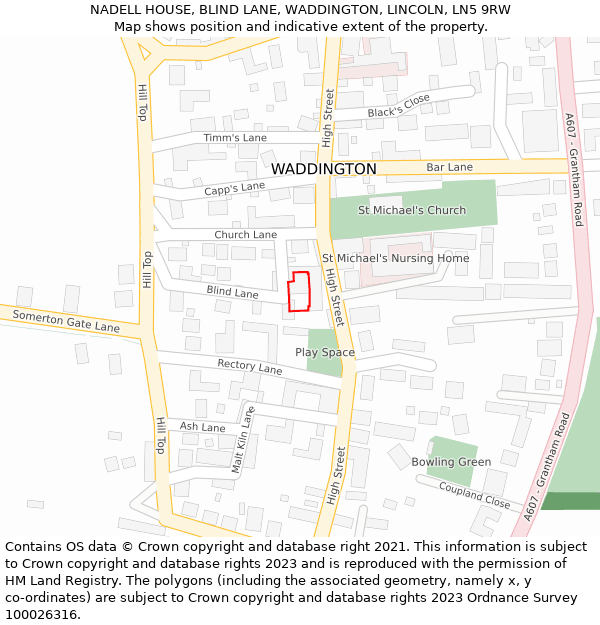 NADELL HOUSE, BLIND LANE, WADDINGTON, LINCOLN, LN5 9RW: Location map and indicative extent of plot