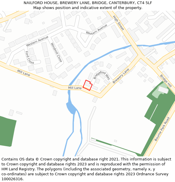 NAILFORD HOUSE, BREWERY LANE, BRIDGE, CANTERBURY, CT4 5LF: Location map and indicative extent of plot