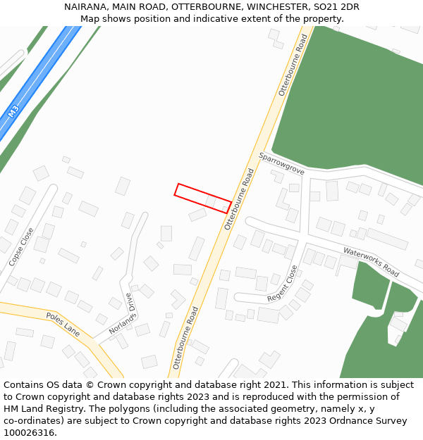 NAIRANA, MAIN ROAD, OTTERBOURNE, WINCHESTER, SO21 2DR: Location map and indicative extent of plot