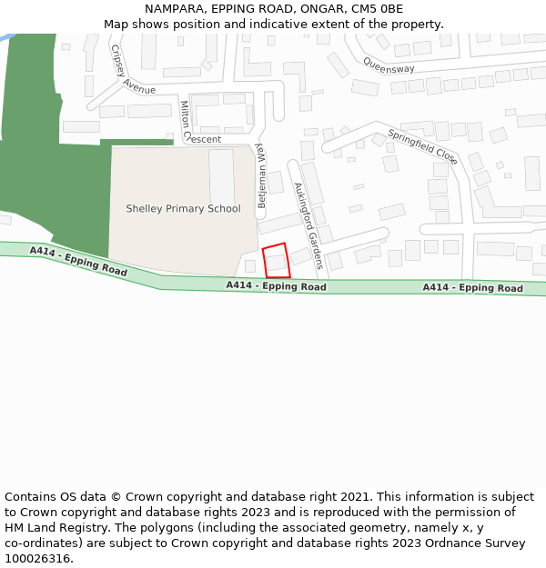 NAMPARA, EPPING ROAD, ONGAR, CM5 0BE: Location map and indicative extent of plot