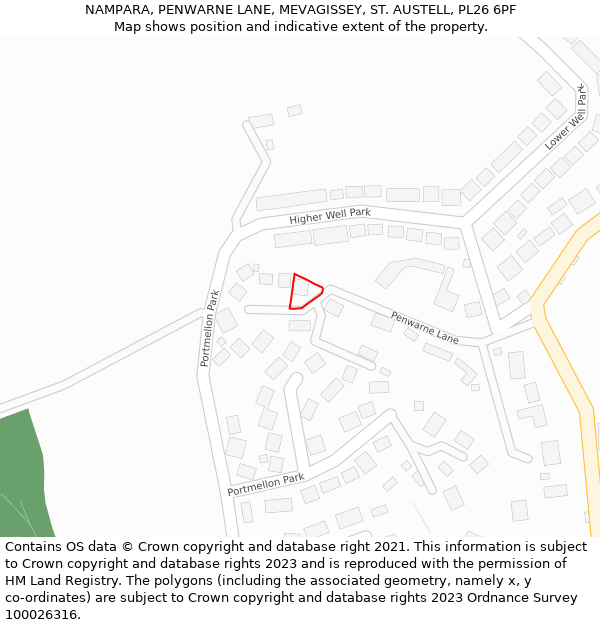 NAMPARA, PENWARNE LANE, MEVAGISSEY, ST. AUSTELL, PL26 6PF: Location map and indicative extent of plot