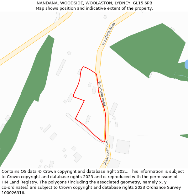 NANDANA, WOODSIDE, WOOLASTON, LYDNEY, GL15 6PB: Location map and indicative extent of plot