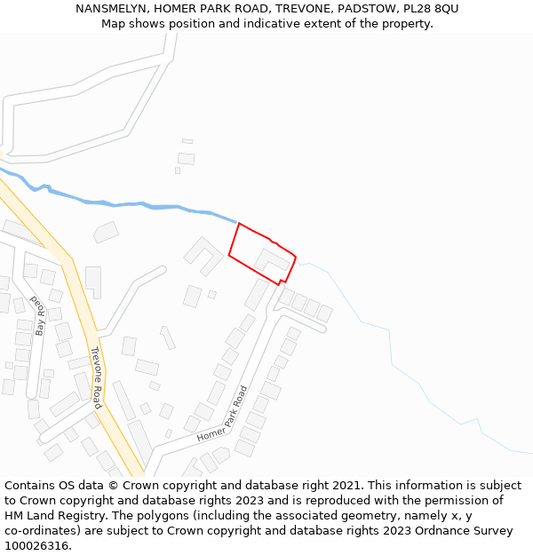 NANSMELYN, HOMER PARK ROAD, TREVONE, PADSTOW, PL28 8QU: Location map and indicative extent of plot