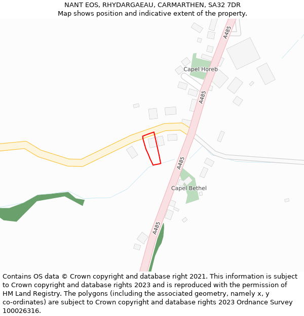 NANT EOS, RHYDARGAEAU, CARMARTHEN, SA32 7DR: Location map and indicative extent of plot