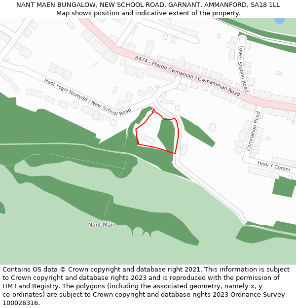 NANT MAEN BUNGALOW, NEW SCHOOL ROAD, GARNANT, AMMANFORD, SA18 1LL: Location map and indicative extent of plot