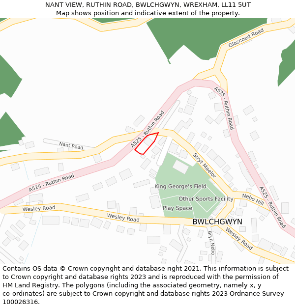 NANT VIEW, RUTHIN ROAD, BWLCHGWYN, WREXHAM, LL11 5UT: Location map and indicative extent of plot