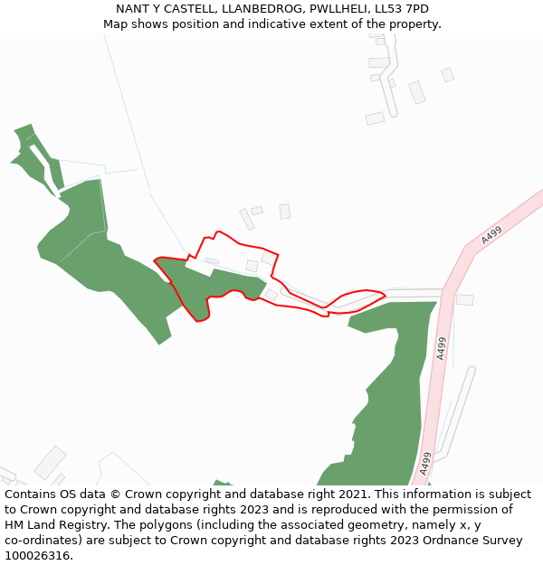 NANT Y CASTELL, LLANBEDROG, PWLLHELI, LL53 7PD: Location map and indicative extent of plot
