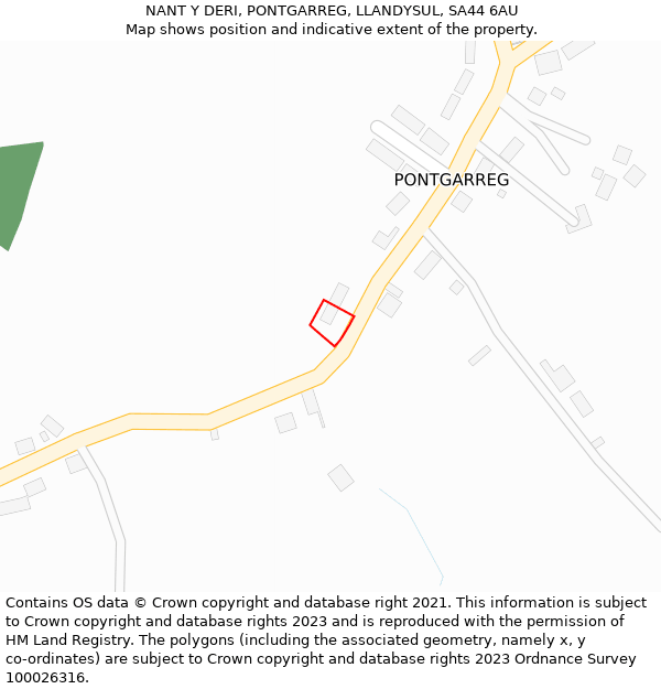 NANT Y DERI, PONTGARREG, LLANDYSUL, SA44 6AU: Location map and indicative extent of plot