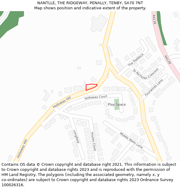 NANTLLE, THE RIDGEWAY, PENALLY, TENBY, SA70 7NT: Location map and indicative extent of plot