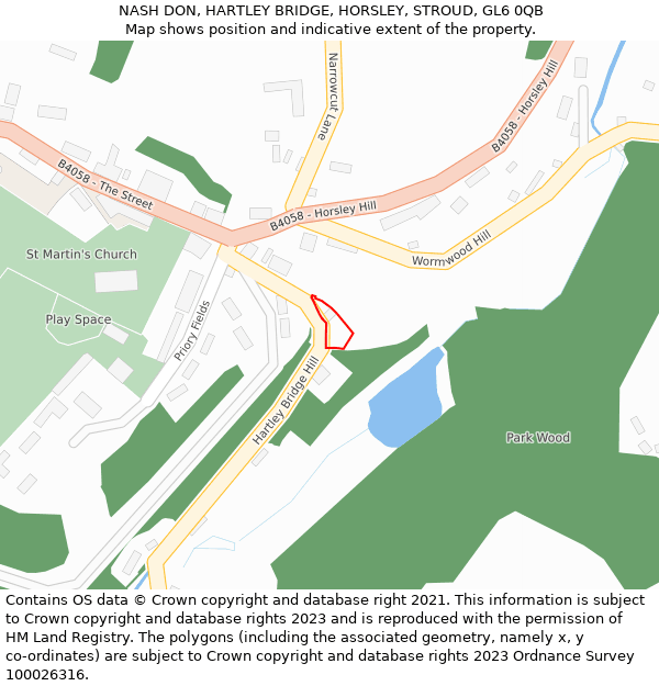 NASH DON, HARTLEY BRIDGE, HORSLEY, STROUD, GL6 0QB: Location map and indicative extent of plot