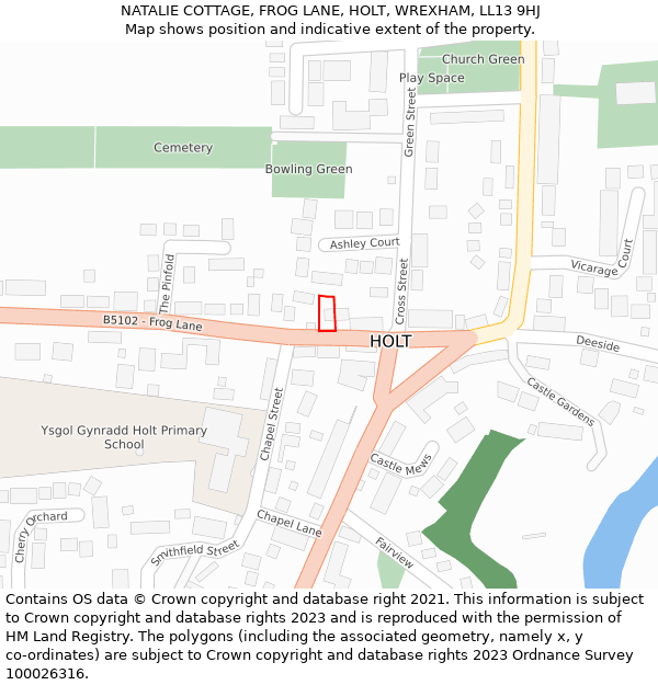 NATALIE COTTAGE, FROG LANE, HOLT, WREXHAM, LL13 9HJ: Location map and indicative extent of plot