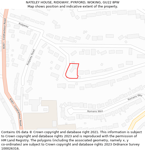 NATELEY HOUSE, RIDGWAY, PYRFORD, WOKING, GU22 8PW: Location map and indicative extent of plot