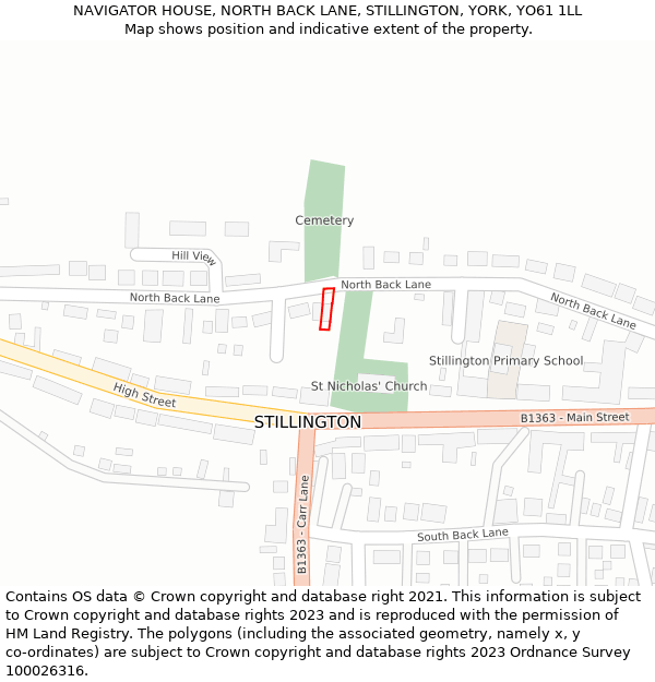 NAVIGATOR HOUSE, NORTH BACK LANE, STILLINGTON, YORK, YO61 1LL: Location map and indicative extent of plot