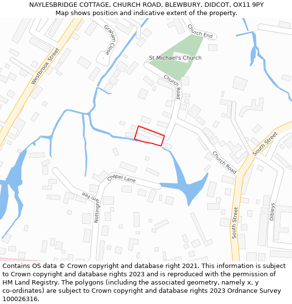 NAYLESBRIDGE COTTAGE, CHURCH ROAD, BLEWBURY, DIDCOT, OX11 9PY: Location map and indicative extent of plot