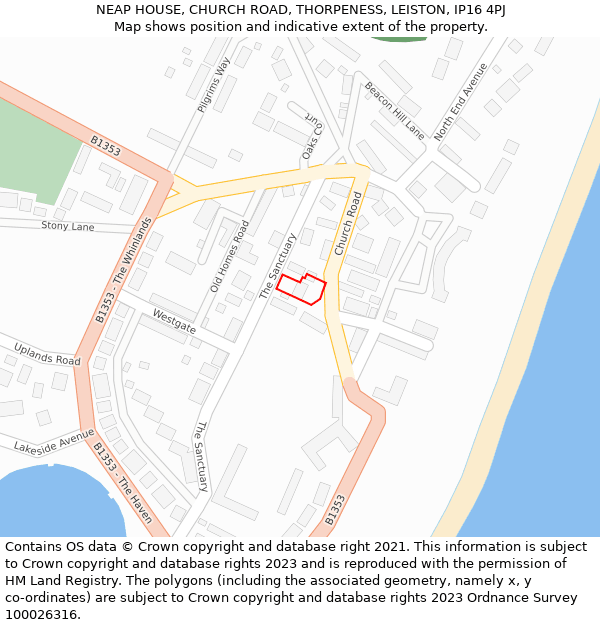 NEAP HOUSE, CHURCH ROAD, THORPENESS, LEISTON, IP16 4PJ: Location map and indicative extent of plot
