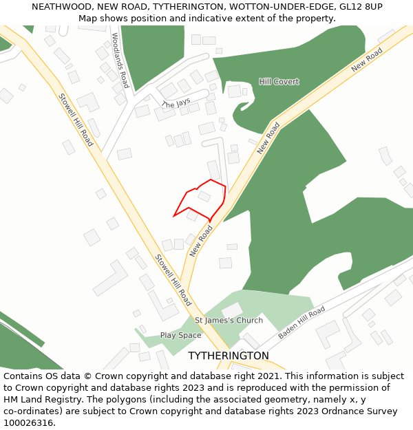 NEATHWOOD, NEW ROAD, TYTHERINGTON, WOTTON-UNDER-EDGE, GL12 8UP: Location map and indicative extent of plot