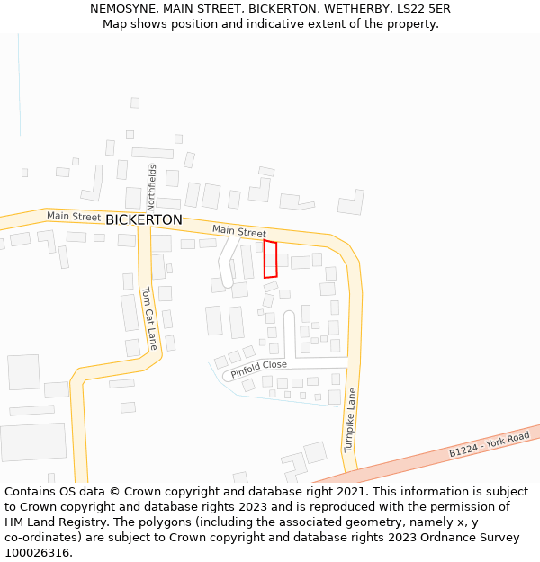 NEMOSYNE, MAIN STREET, BICKERTON, WETHERBY, LS22 5ER: Location map and indicative extent of plot