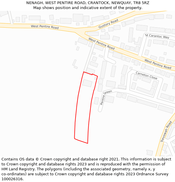 NENAGH, WEST PENTIRE ROAD, CRANTOCK, NEWQUAY, TR8 5RZ: Location map and indicative extent of plot