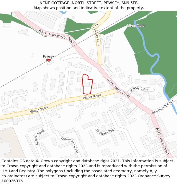 NENE COTTAGE, NORTH STREET, PEWSEY, SN9 5ER: Location map and indicative extent of plot