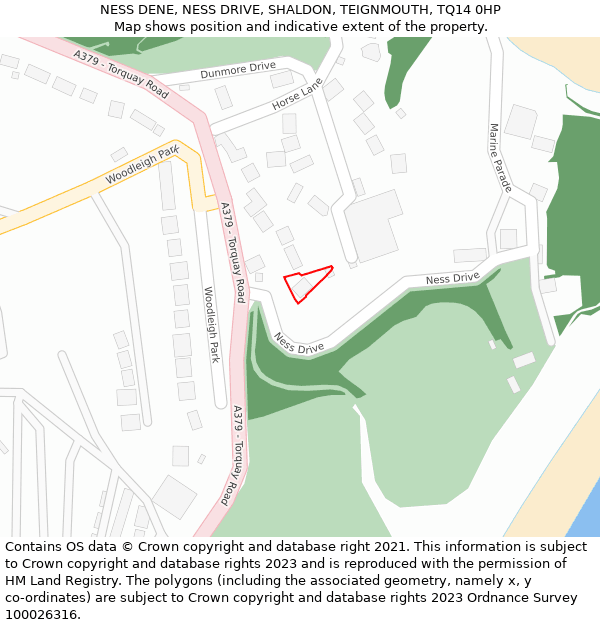 NESS DENE, NESS DRIVE, SHALDON, TEIGNMOUTH, TQ14 0HP: Location map and indicative extent of plot