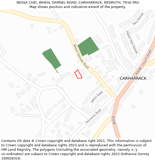 NESSA CHEI, WHEAL DAMSEL ROAD, CARHARRACK, REDRUTH, TR16 5RU: Location map and indicative extent of plot