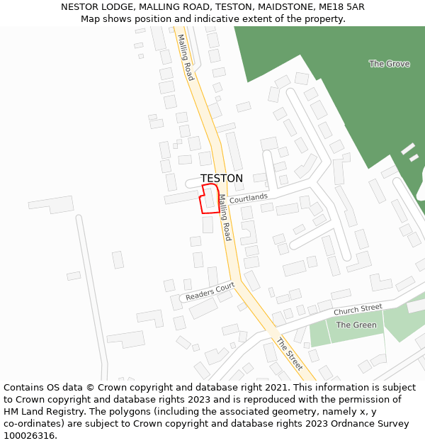 NESTOR LODGE, MALLING ROAD, TESTON, MAIDSTONE, ME18 5AR: Location map and indicative extent of plot