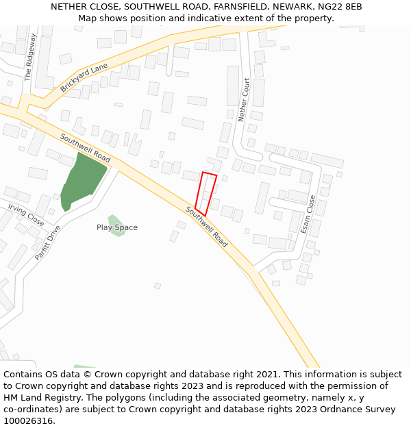 NETHER CLOSE, SOUTHWELL ROAD, FARNSFIELD, NEWARK, NG22 8EB: Location map and indicative extent of plot