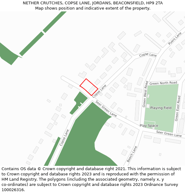 NETHER CRUTCHES, COPSE LANE, JORDANS, BEACONSFIELD, HP9 2TA: Location map and indicative extent of plot