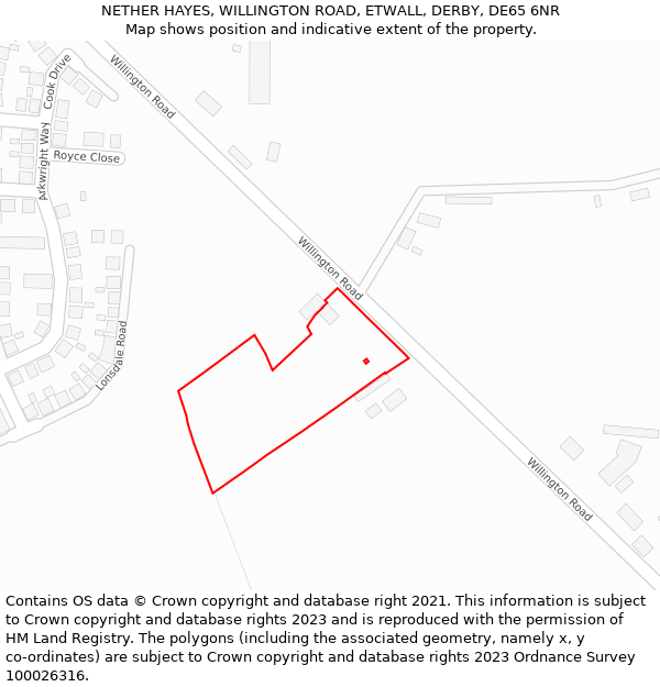 NETHER HAYES, WILLINGTON ROAD, ETWALL, DERBY, DE65 6NR: Location map and indicative extent of plot