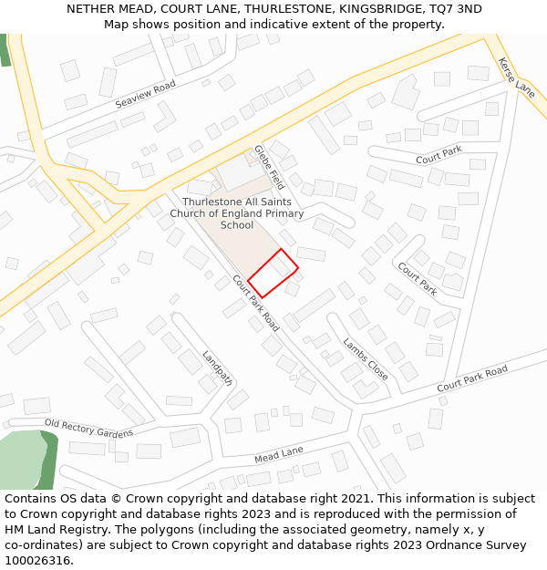 NETHER MEAD, COURT LANE, THURLESTONE, KINGSBRIDGE, TQ7 3ND: Location map and indicative extent of plot