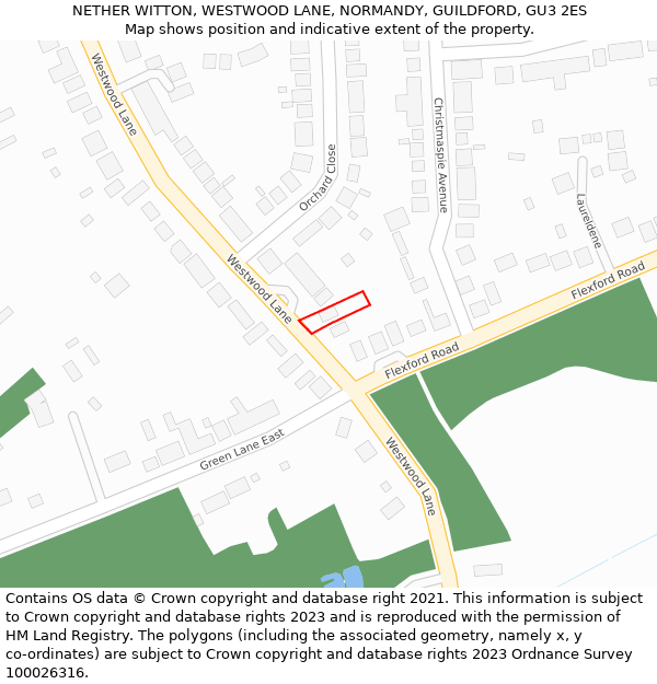 NETHER WITTON, WESTWOOD LANE, NORMANDY, GUILDFORD, GU3 2ES: Location map and indicative extent of plot