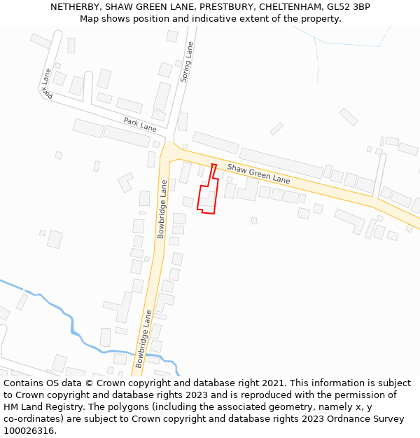 NETHERBY, SHAW GREEN LANE, PRESTBURY, CHELTENHAM, GL52 3BP: Location map and indicative extent of plot