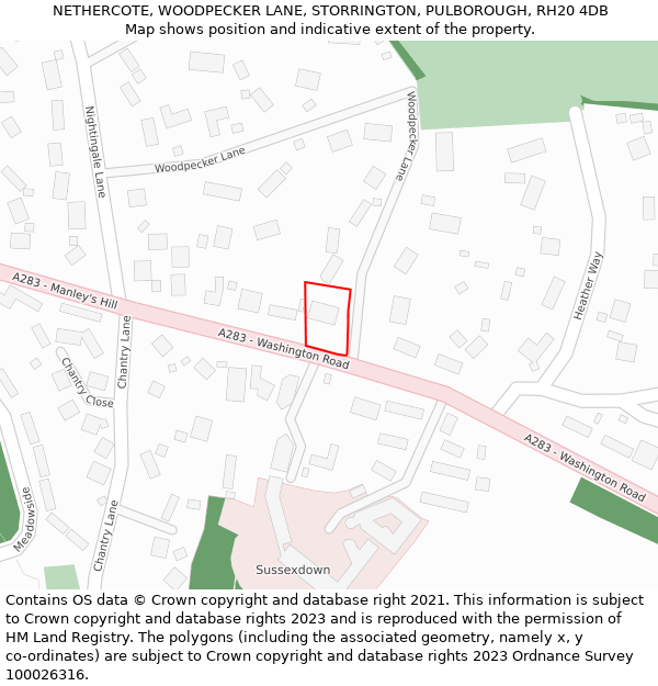 NETHERCOTE, WOODPECKER LANE, STORRINGTON, PULBOROUGH, RH20 4DB: Location map and indicative extent of plot