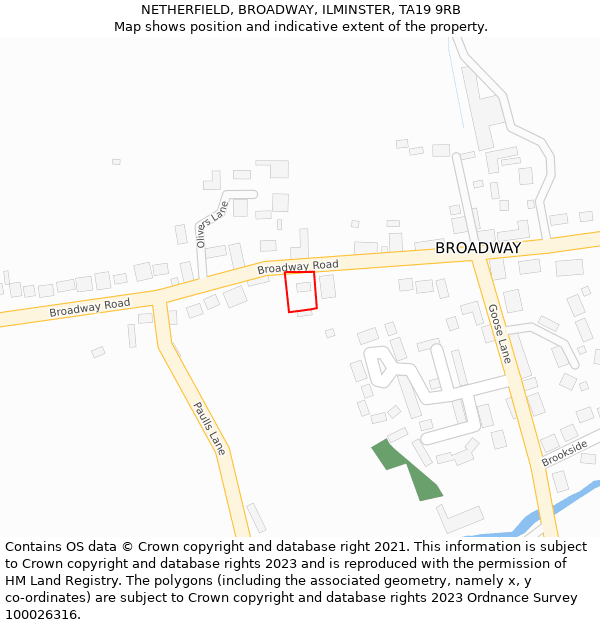 NETHERFIELD, BROADWAY, ILMINSTER, TA19 9RB: Location map and indicative extent of plot