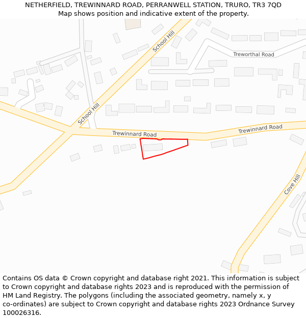 NETHERFIELD, TREWINNARD ROAD, PERRANWELL STATION, TRURO, TR3 7QD: Location map and indicative extent of plot