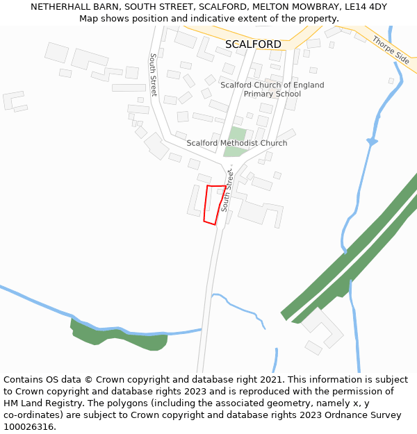NETHERHALL BARN, SOUTH STREET, SCALFORD, MELTON MOWBRAY, LE14 4DY: Location map and indicative extent of plot