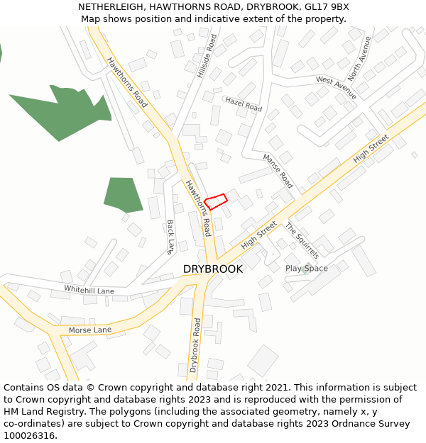 NETHERLEIGH, HAWTHORNS ROAD, DRYBROOK, GL17 9BX: Location map and indicative extent of plot