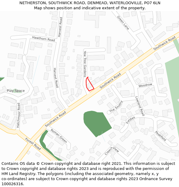 NETHERSTON, SOUTHWICK ROAD, DENMEAD, WATERLOOVILLE, PO7 6LN: Location map and indicative extent of plot