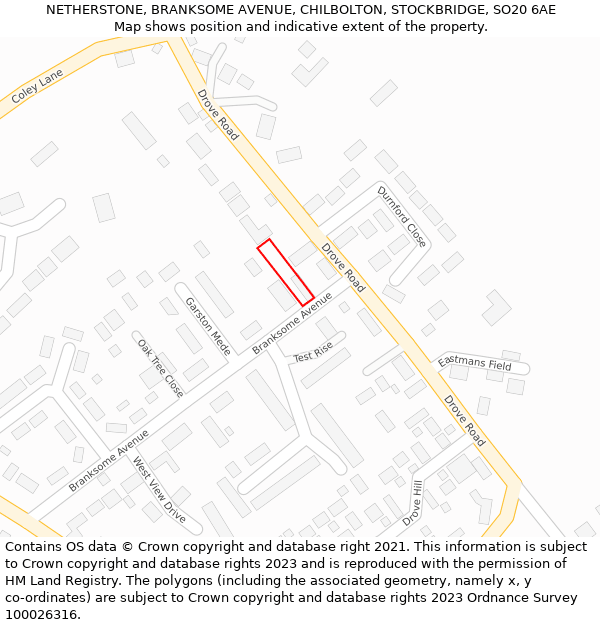 NETHERSTONE, BRANKSOME AVENUE, CHILBOLTON, STOCKBRIDGE, SO20 6AE: Location map and indicative extent of plot