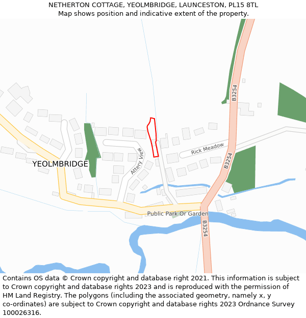 NETHERTON COTTAGE, YEOLMBRIDGE, LAUNCESTON, PL15 8TL: Location map and indicative extent of plot