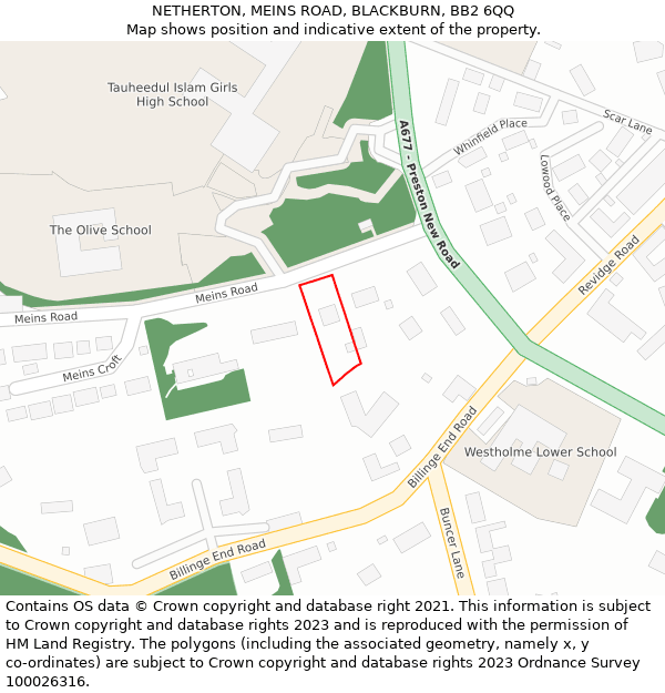 NETHERTON, MEINS ROAD, BLACKBURN, BB2 6QQ: Location map and indicative extent of plot