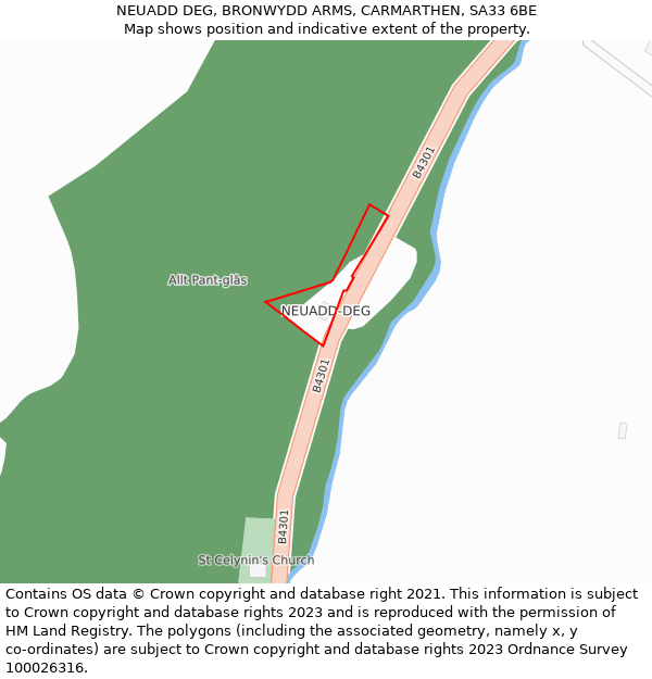 NEUADD DEG, BRONWYDD ARMS, CARMARTHEN, SA33 6BE: Location map and indicative extent of plot